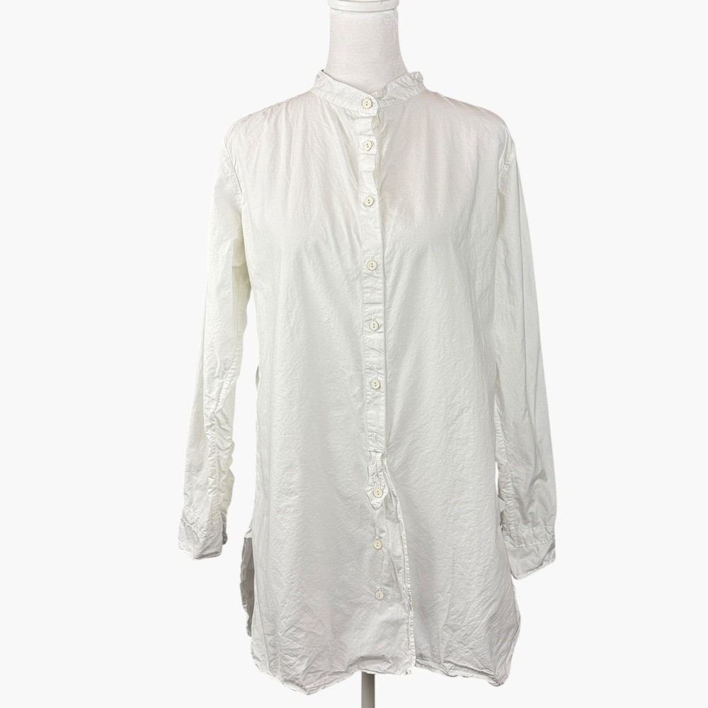 Hannoh Wessel H+ White Cotton Band Collar Longline Button Down Shirt 36 Italy